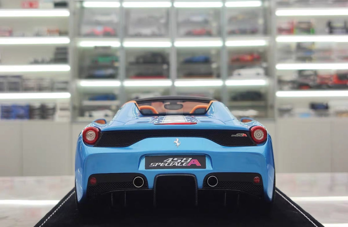 HH 1/18 Ferrari 458 Speciale Aperta Resin Model – Grigio Allou Blue Silver – HH338