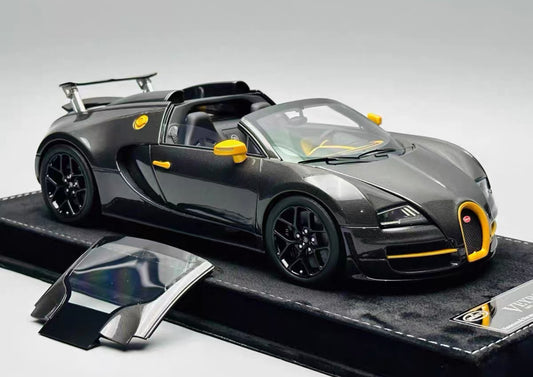HH 1/18 Bugatti Veyron Black Carbon with Yellow Accents Resin Model – Limited Edition – Factory New