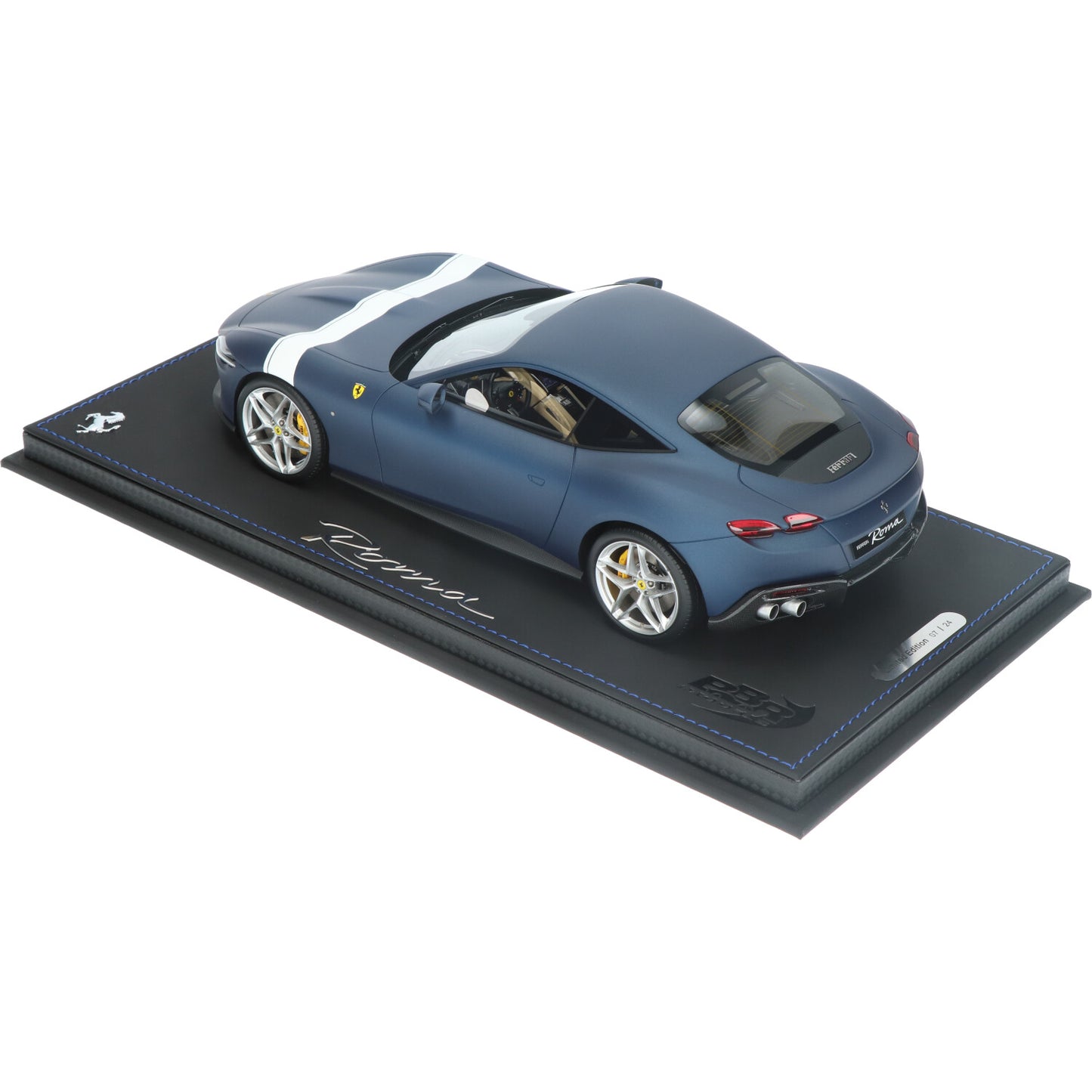 BBR Ferrari Roma Matte Blue White Racing Stripe 1/18 Resin Model