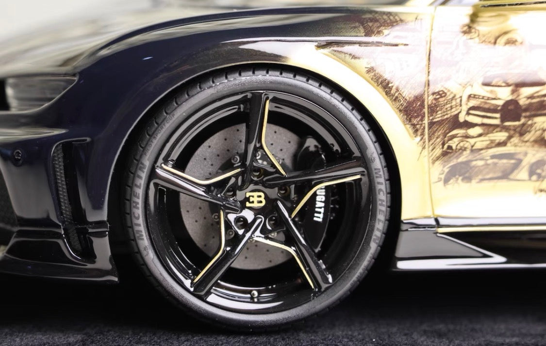 HH 1/18 Bugatti Chiron Golden Era Black Gold Resin Model Limited Edition