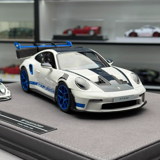 TP 1:18 + 1:64 Porsche 911 GT3 RS (992) Sonderwunsch Set · White/Carbon Grey/Blue