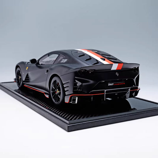 BBR 1/12 Ferrari 812 Competizione Limited Resin Collector Model (Matte Black Tricolore Stripe)