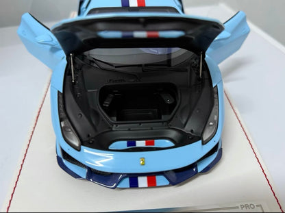 DM Model 1/18 Ferrari 488 Pista Fully Open Resin Light Blue No.03