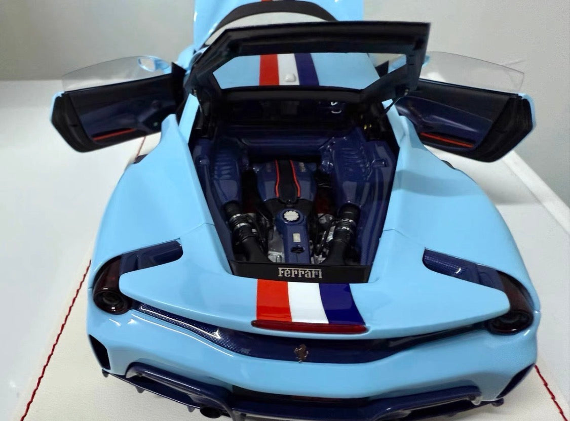 DM Model 1/18 Ferrari 488 Pista Fully Open Resin Light Blue No.03