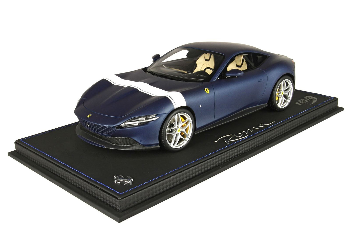 BBR Ferrari Roma Matte Blue White Racing Stripe 1/18 Resin Model