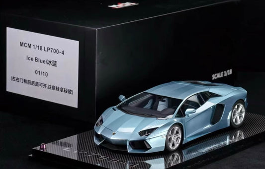 MCM Model 1/18 Lamborghini Aventador LP700 Ice Blue Full Opening Resin Model