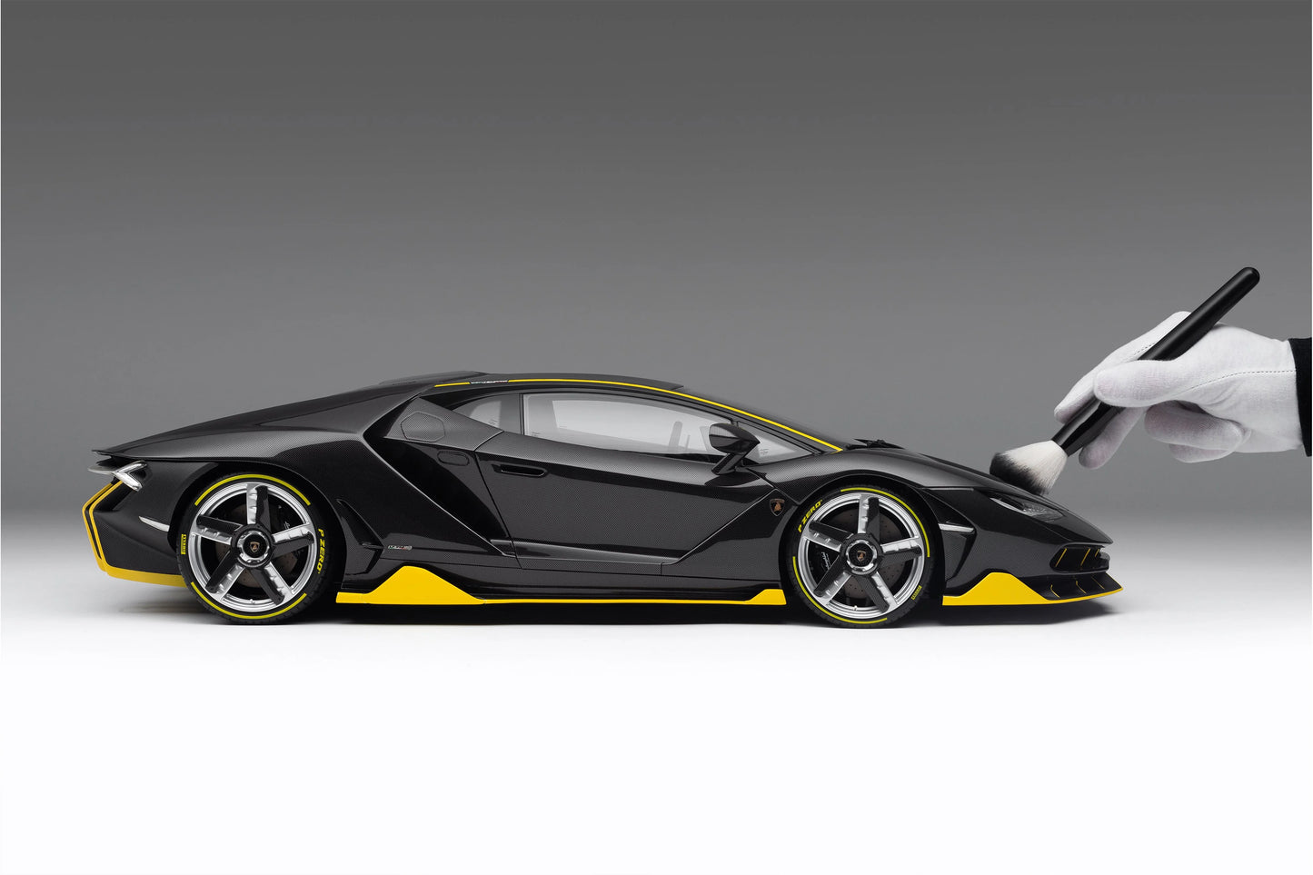 Amalgam 1/8 Lamborghini Centenario – Carbon Black with Yellow Accents | Air Shipping from China