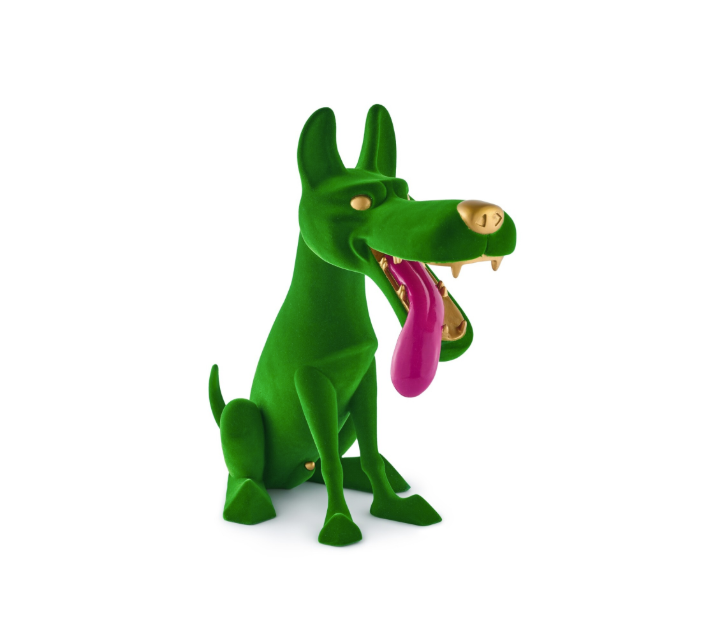 Zhou Chunya “Green Dog” — Art for the Masses (2008) | Resin & Felt Sculpture with Original Wooden Box | Air Shipping from China