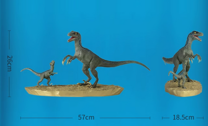 Tongshifu Velociraptor and Baby Dinosaur Brass Sculpture – Limited Edition 999 Pieces – Handcrafted Art Collectible for Home or Office Display (4.2kg)