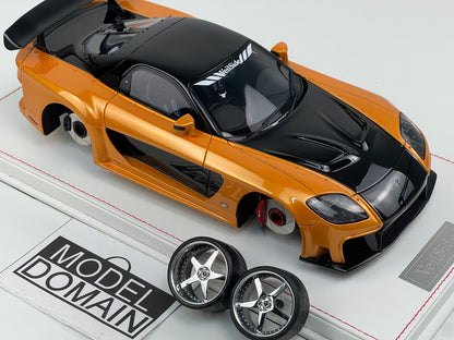 ONE MODEL 1:18 Mazda RX-7 (FD3S) VeilSide Fortune — Orange/Black Resin Model