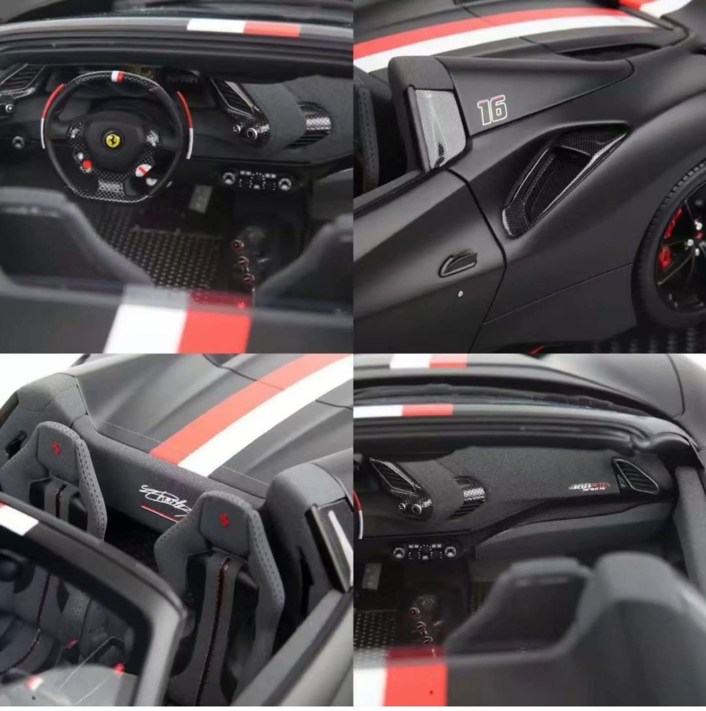BBR 1/12 Ferrari 488 Pista Spider Resin Model Matte Black Racing Livery