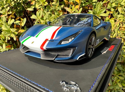 BBR 1/18 Ferrari 488 Pista Matte Blue Tricolore Limited Edition