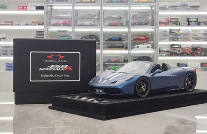 HH 1/18 Ferrari 458 Speciale Aperta Resin Model – Matte Abu Dhabi Blue – HH340