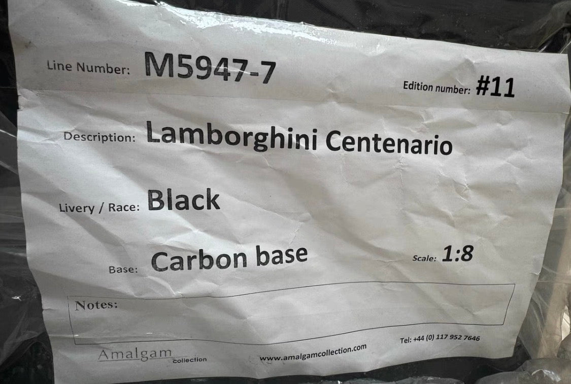Amalgam 1/8 Lamborghini Centenario LP770-4 Roadster Black Carbon Limited #11