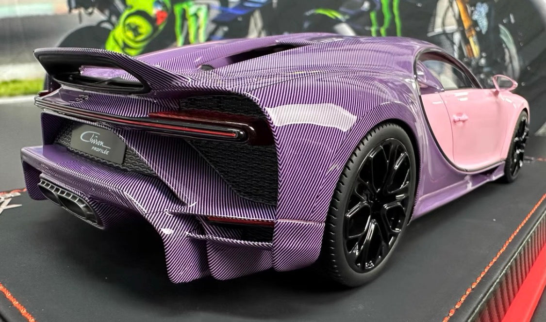 BBA Model 1/18 Bugatti Chiron Profilee Pink Carbon Resin Model Limited Edition