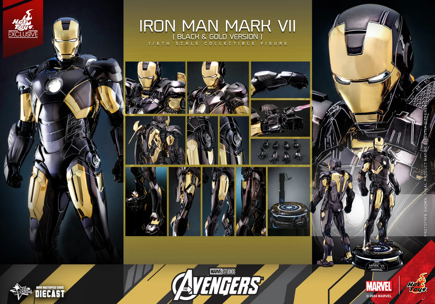Hot Toys 1/6 Iron Man Mark VII Black & Gold Version Diecast Figure MMS741D61