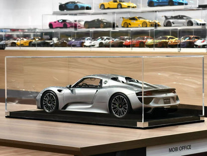 HH Model 1:8 Porsche 918 Spyder Liquid Silver Resin Model with Display Case