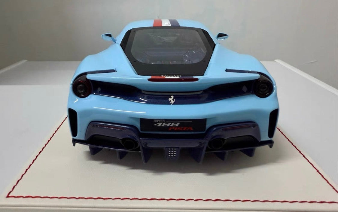 DM Model 1/18 Ferrari 488 Pista Fully Open Resin Light Blue No.03