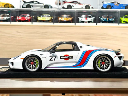 HH Model 1:8 Porsche 918 Spyder Martini Racing Livery Resin Model with Display Case