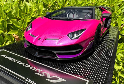 Dino Model Lamborghini Aventador SVJ Pink Chrome 1/18 Resin Model