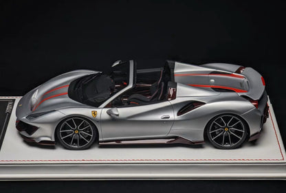 Davis & Giovanni 1/18 Novitec Ferrari 488 Pista Resin Model – Silver with Red Stripe