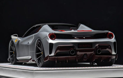 Davis & Giovanni 1/18 Novitec Ferrari 488 Pista Resin Model – Silver with Red Stripe