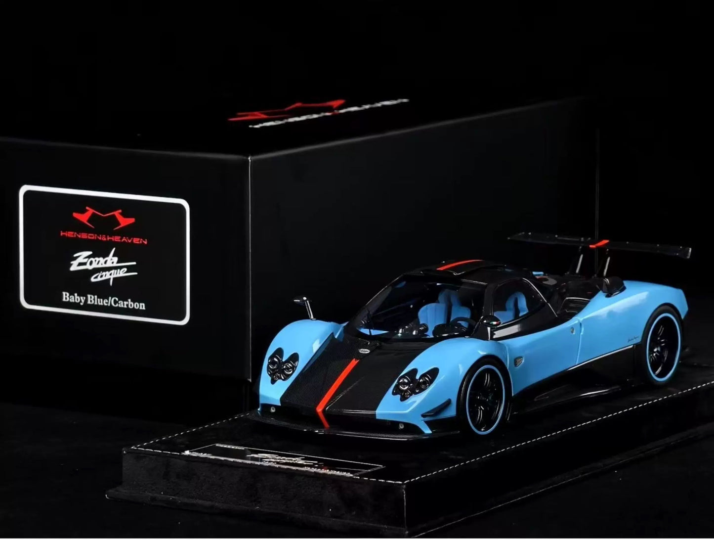 HH Model 1/18 Pagani Zonda Cinque Baby Blue Carbon Resin Model