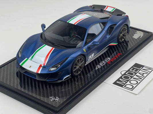 BBR 1/18 Ferrari 488 Pista Piloti Abu Dhabi Blue Limited 10pcs carbon base No 6