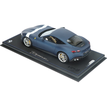 BBR Ferrari Roma Matte Blue White Racing Stripe 1/18 Resin Model