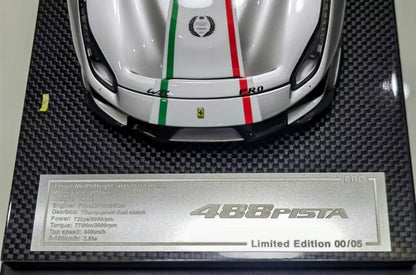 DM PRO 1/18 Ferrari 488 Pista Fully Open Resin Silver Carbon Base 00/05