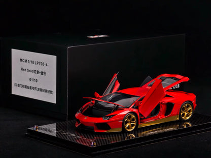 MCM 1/18 Lamborghini Aventador LP700-4 Red Gold Trim | Full Open Resin Model