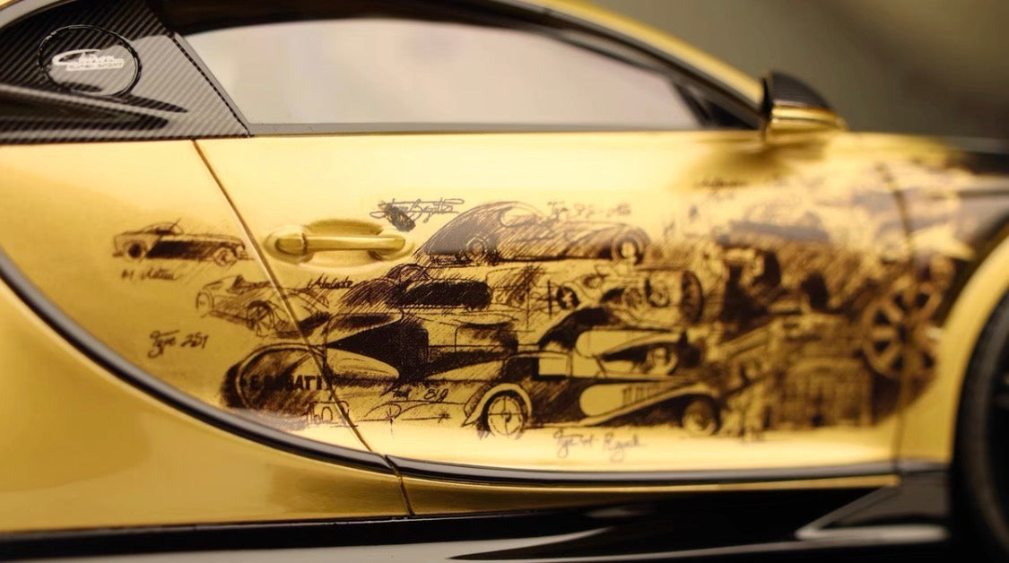 HH 1/18 Bugatti Chiron Golden Era Black Gold Resin Model Limited Edition