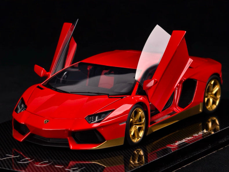 MCM 1/18 Lamborghini Aventador LP700-4 Red Gold Trim | Full Open Resin Model