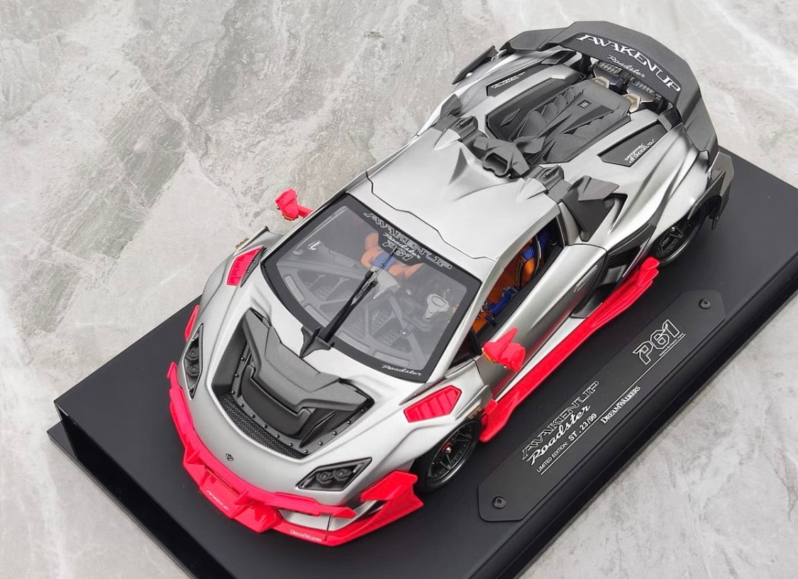Dreamwalkers 1/18 Lamborghini Awakenup P61 Electroplated Silver Resin Model