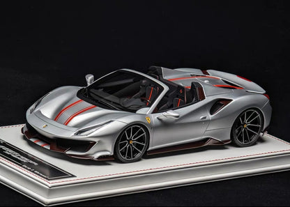 Davis & Giovanni 1/18 Novitec Ferrari 488 Pista Resin Model – Silver with Red Stripe