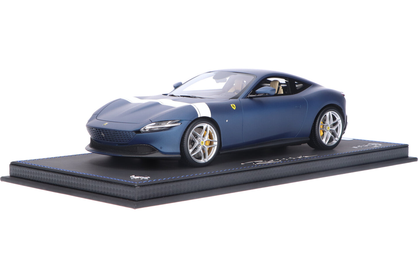 BBR Ferrari Roma Matte Blue White Racing Stripe 1/18 Resin Model