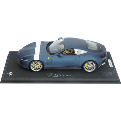 BBR Ferrari Roma Matte Blue White Racing Stripe 1/18 Resin Model
