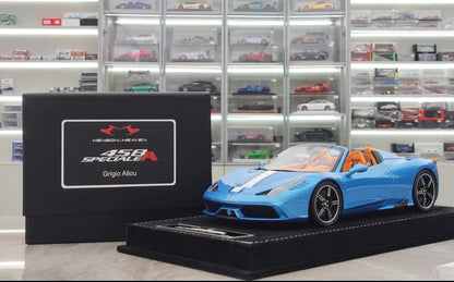 HH 1/18 Ferrari 458 Speciale Aperta Resin Model – Grigio Allou Blue Silver – HH338