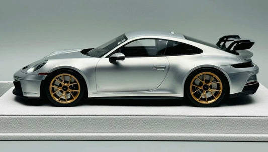 FuelMe Porsche 911 GT3 992 Silver Gold Wheels Limited 10 1/18 Resin Model
