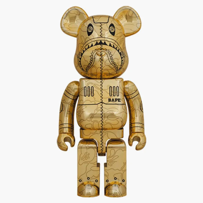 Bearbrick 1000% Sorayama × BAPE Camo Shark Gold Edition | Chrome Finish Collectible | Air Shipping from China