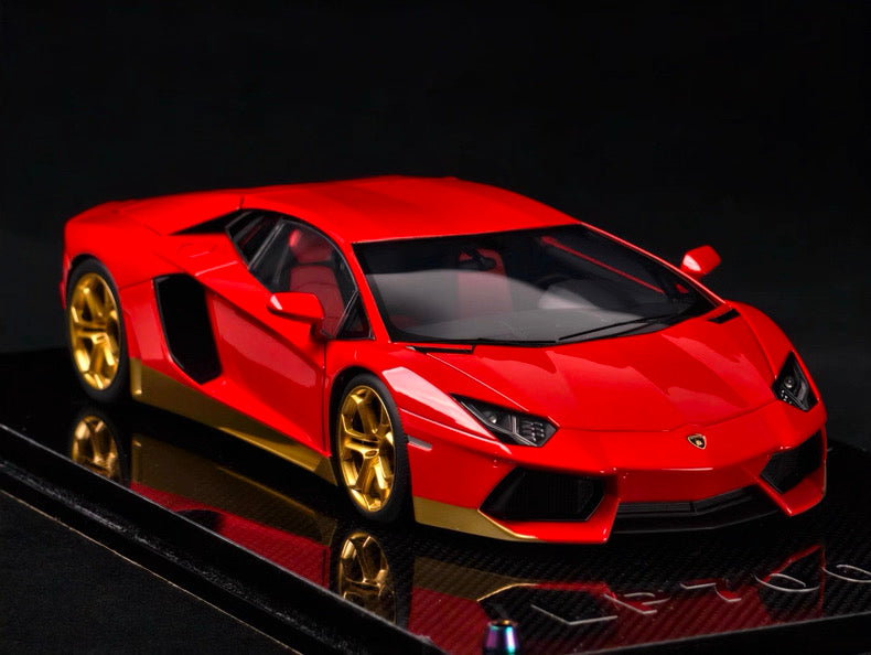 MCM 1/18 Lamborghini Aventador LP700-4 Red Gold Trim | Full Open Resin Model