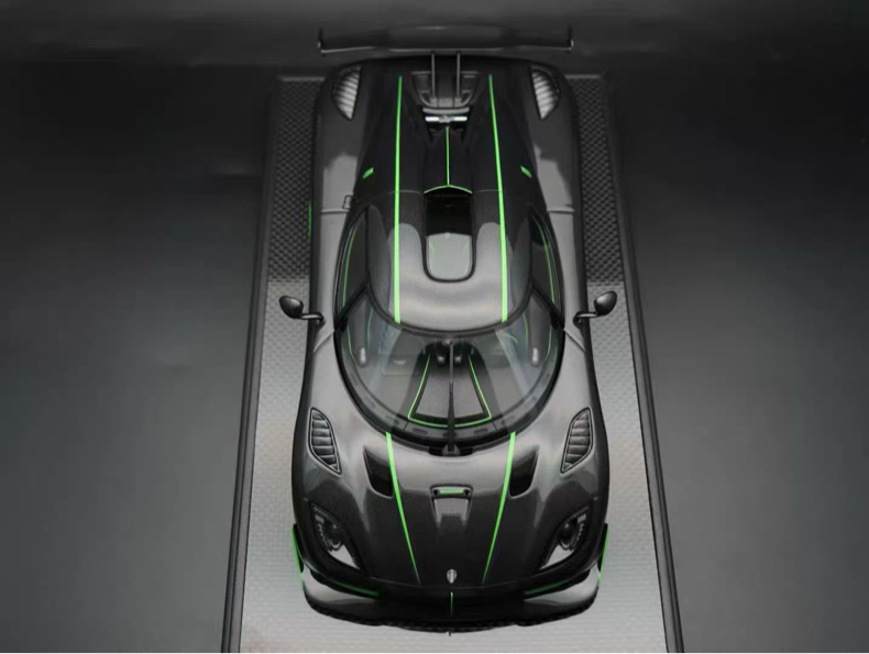 VMB 1/18 Koenigsegg Agera R+ Full Carbon Green Stripe Resin Model