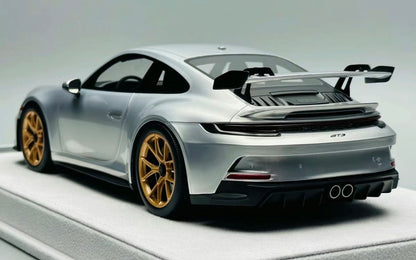 FuelMe Porsche 911 GT3 992 Silver Gold Wheels Limited 10 1/18 Resin Model