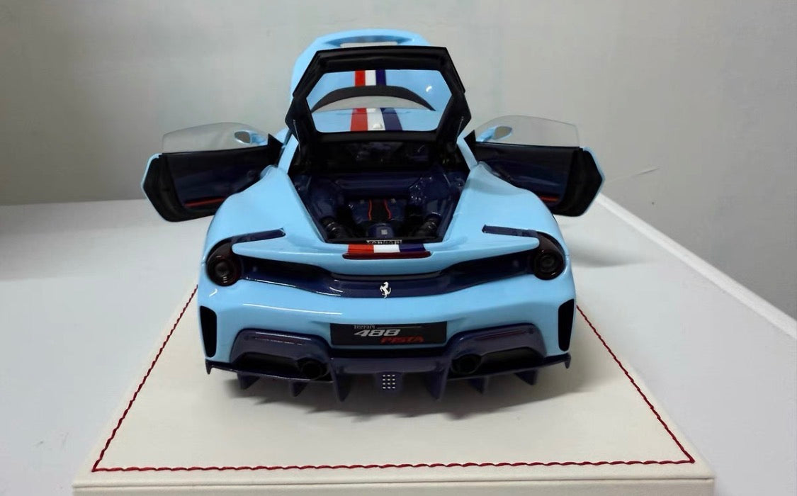 DM Model 1/18 Ferrari 488 Pista Fully Open Resin Light Blue No.03