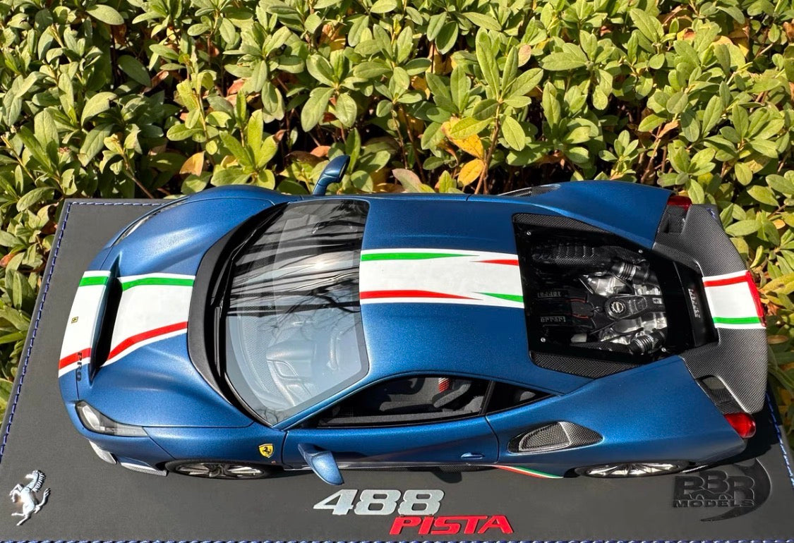 BBR 1/18 Ferrari 488 Pista Matte Blue Tricolore Limited Edition