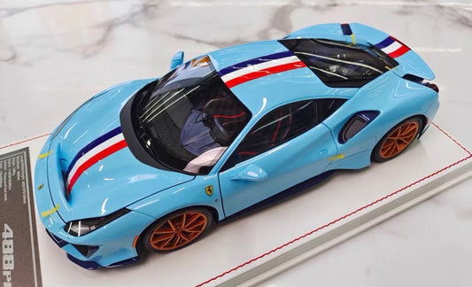 DM Model 1/18 Ferrari 488 Pista Fully Open Resin Light Blue No.03