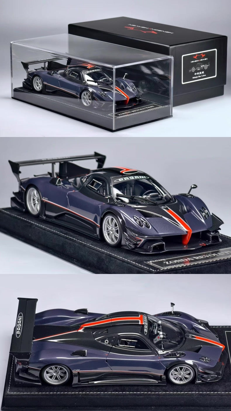 HH 1/18 Pagani Zonda R & Zonda Revolucion Midnight Blue Carbon Resin Model