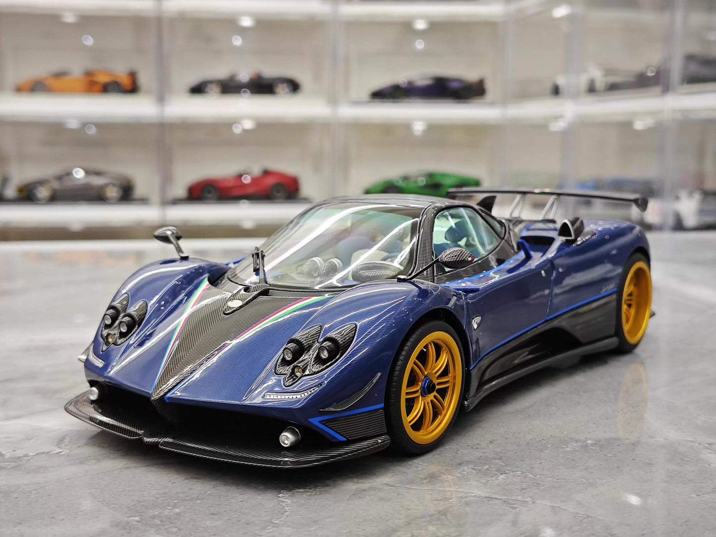 Almost Real 1/18 Pagani Zonda Tricolore Blue Carbon Diecast Model