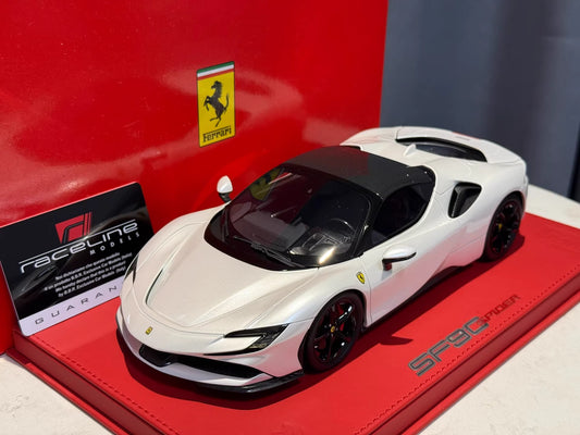 BBR 1/18 Ferrari SF90 Spider Resin Model Pearl White Carbon Roof Deluxe Edition