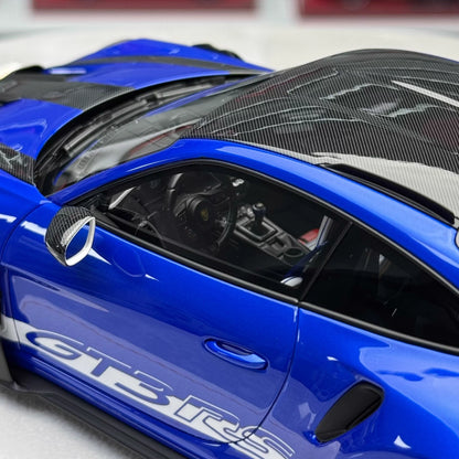 HH 1:18 Porsche 911 GT3 RS (992.1) Limited Resin Model · Blue/Black Hood · White Wheels